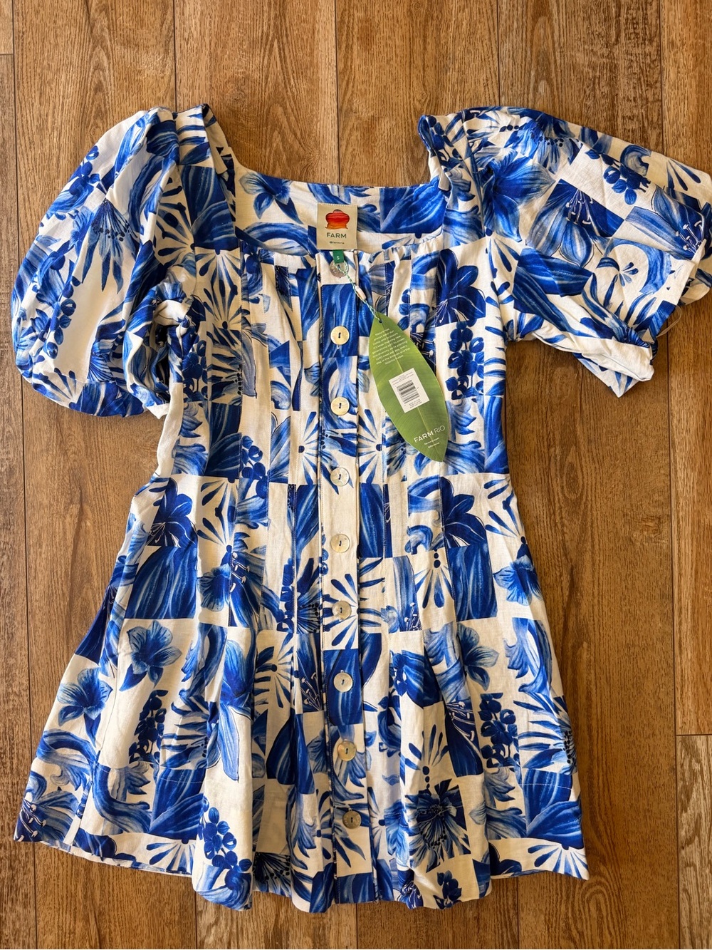 Farm Rio Garden Tiles Linen Mini Dress NWT